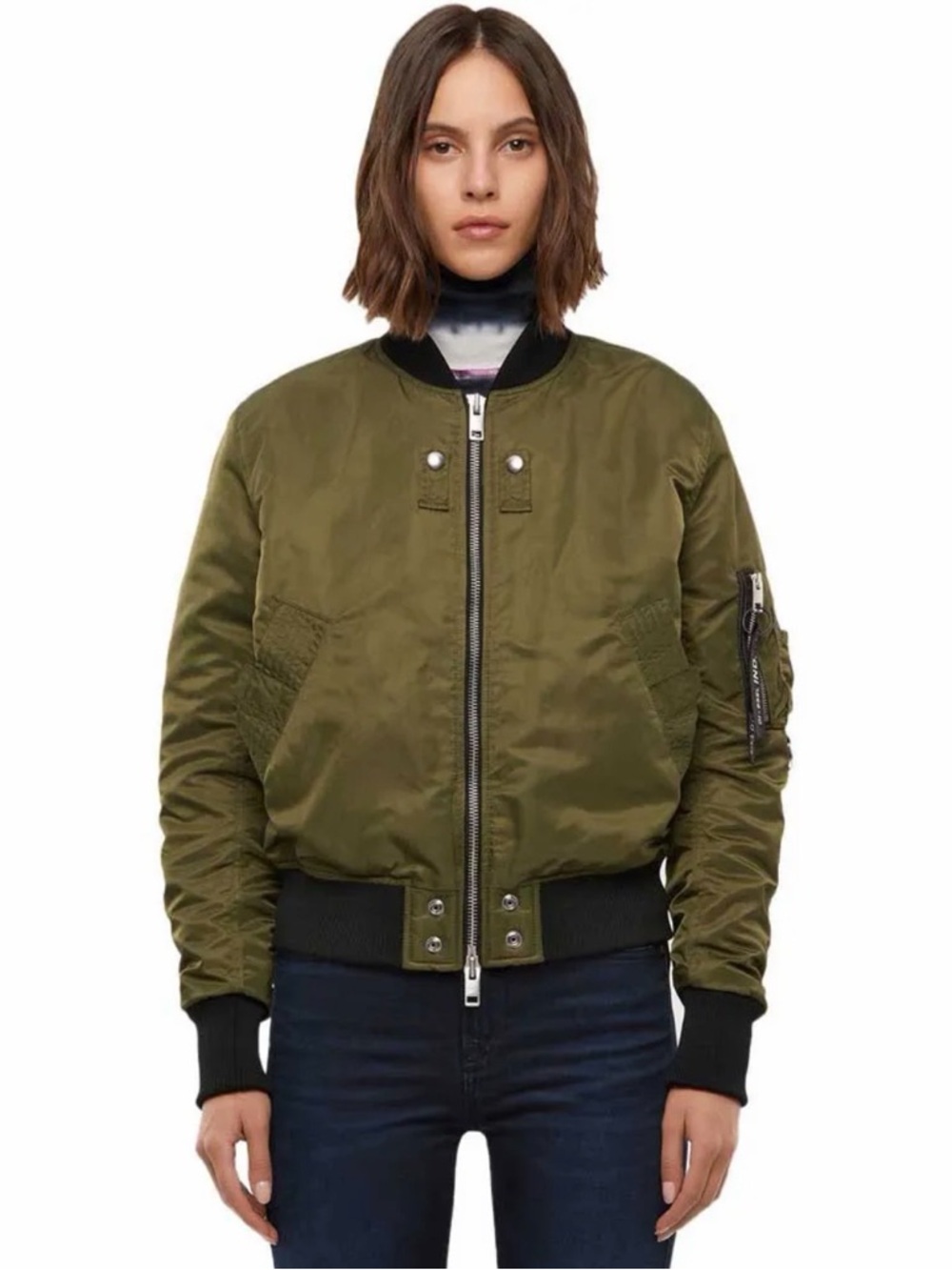 Diesel Swing Jacket MA-1 Bomber Jacket Olive Green Women's M Flaw Utility